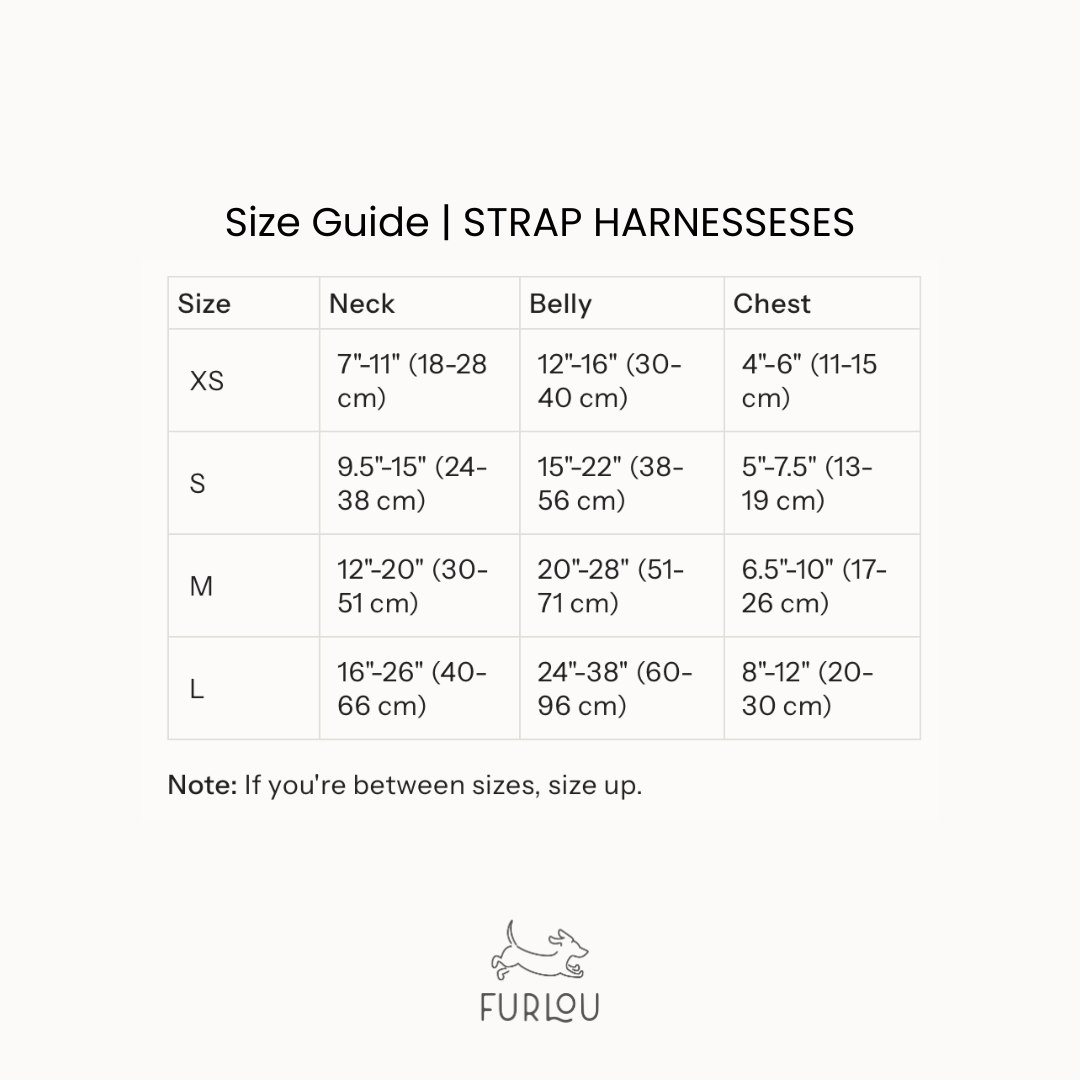 Strap harness size and fit chart
