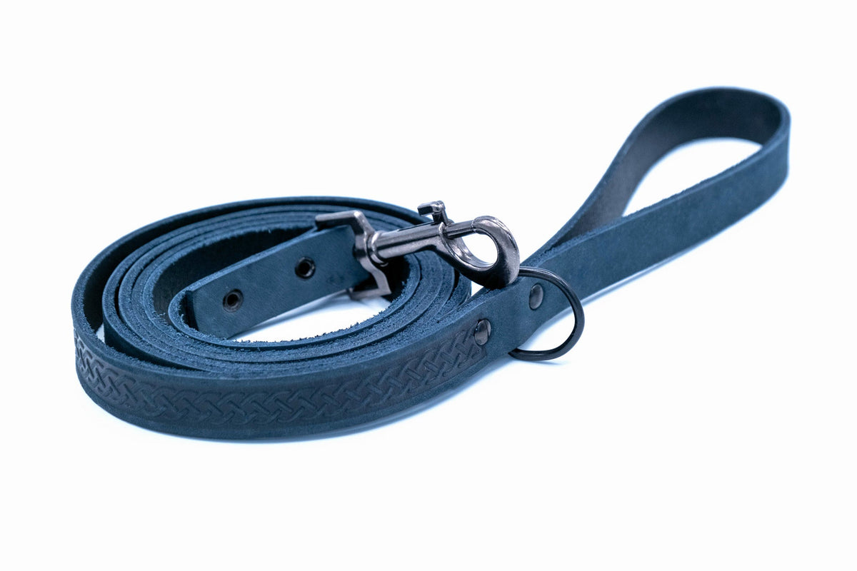 Navy celtic sport leather collar and leash