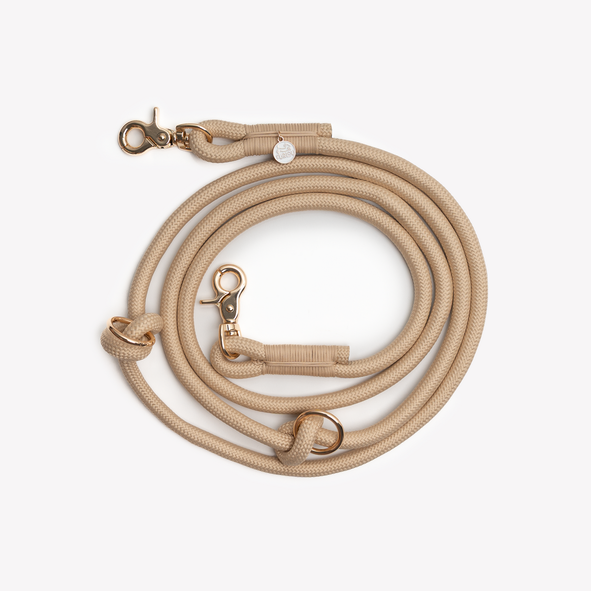 Tan hands free braided leash, second view