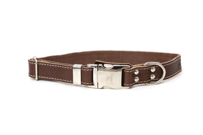 Chocolate quick-release leather collar and leash