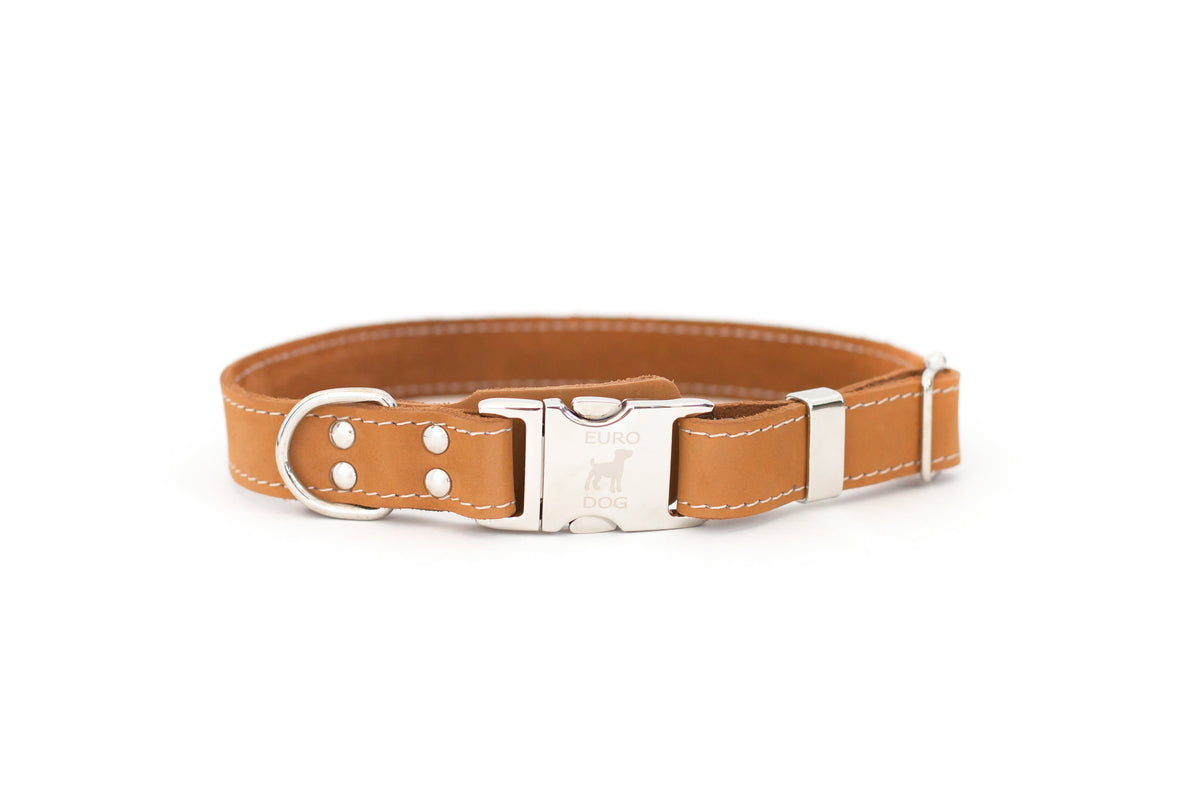 Khaki quick-release leather collar and leash