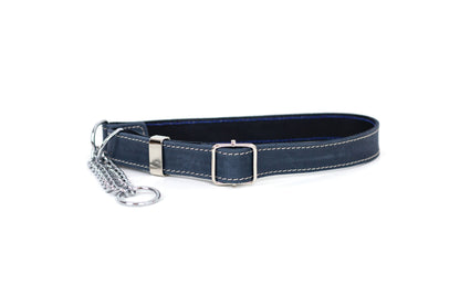 Blue jeans martingale leather dog collar
