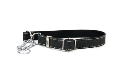 Midnight black martingale leather dog collar