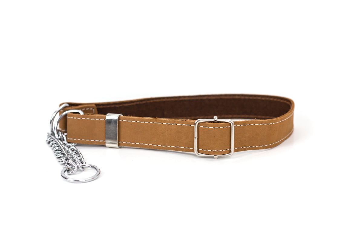 Khaki martingale leather dog collar