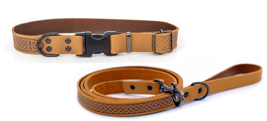 Celtic sport leather collar and leash set