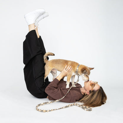 Diamond Cork Leather Leash lifestyle view