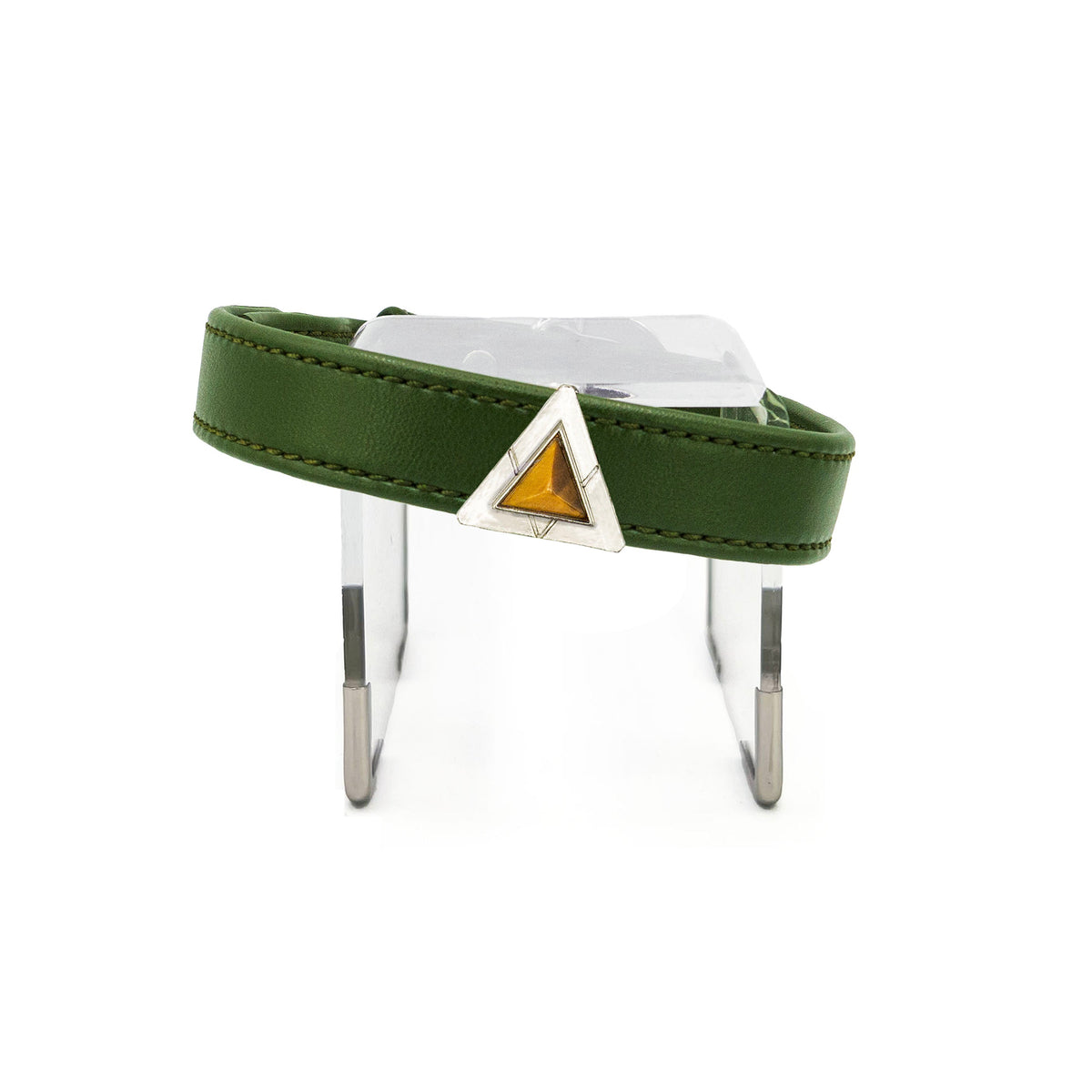 Olive green cactus leather collar and charm set