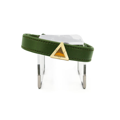 Olive green collar with tiger eye charm on white background