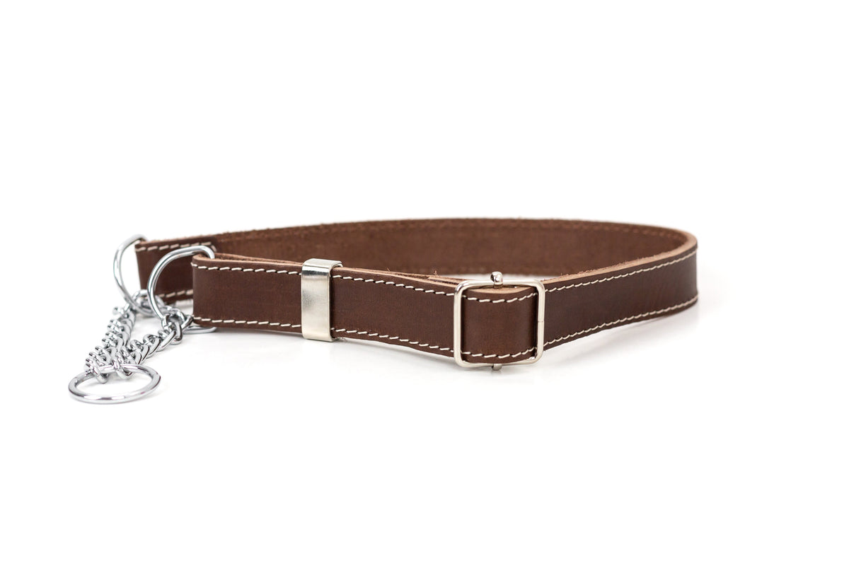 Chocolate martingale leather dog collar