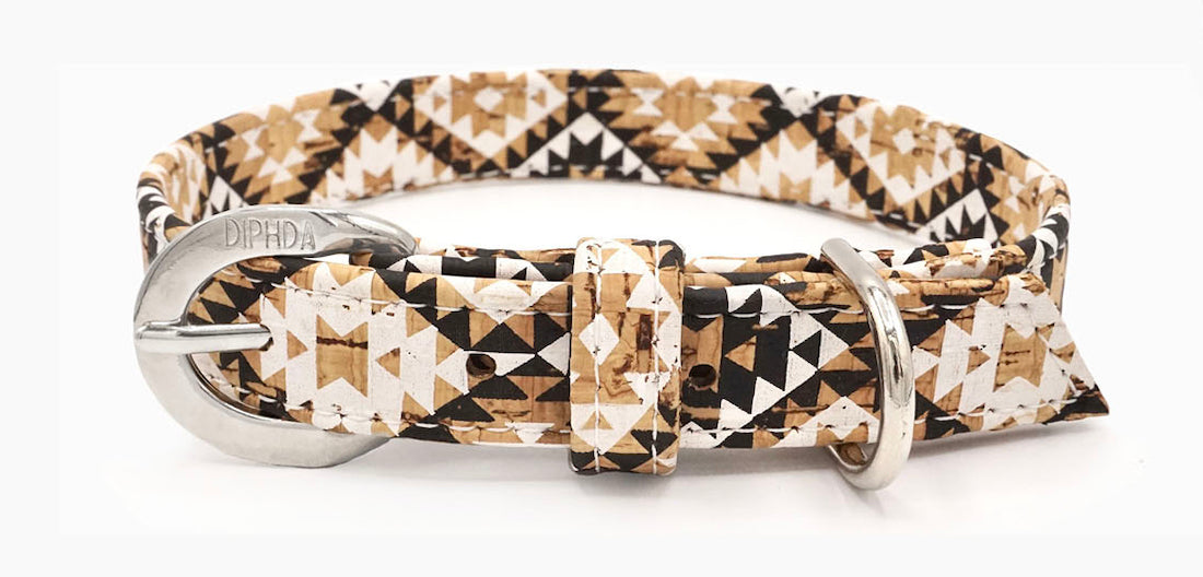 Diamond Cork Leather Collar with silver-tone hardware