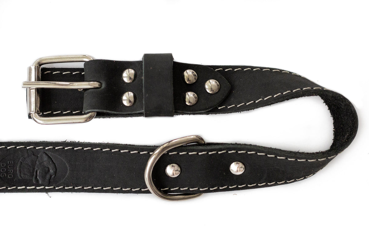 Soft black leather collar, close view