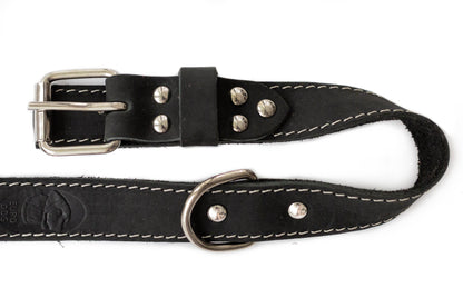Soft black leather collar, close view