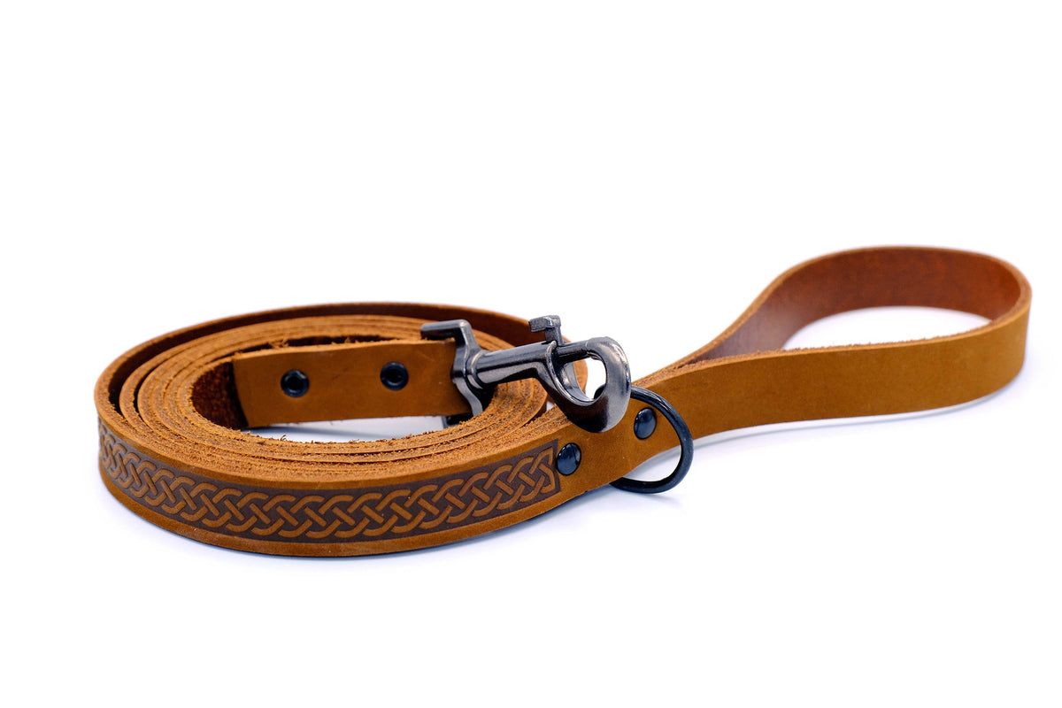 Bark brown celtic sport leather leash