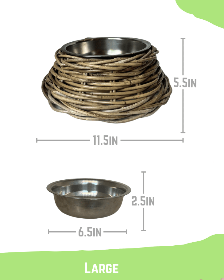 Large rattan pet bowl product view