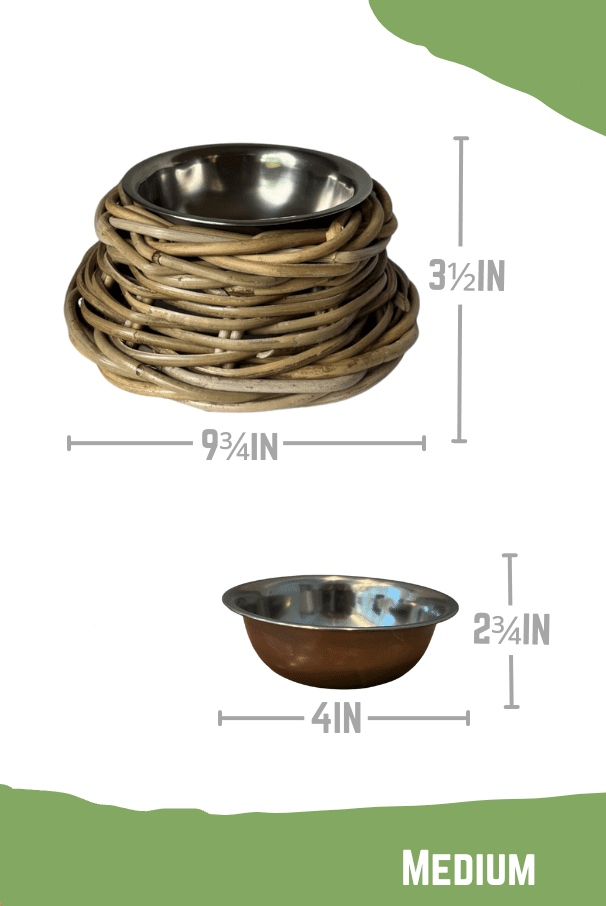 Rattan pet bowl detail view