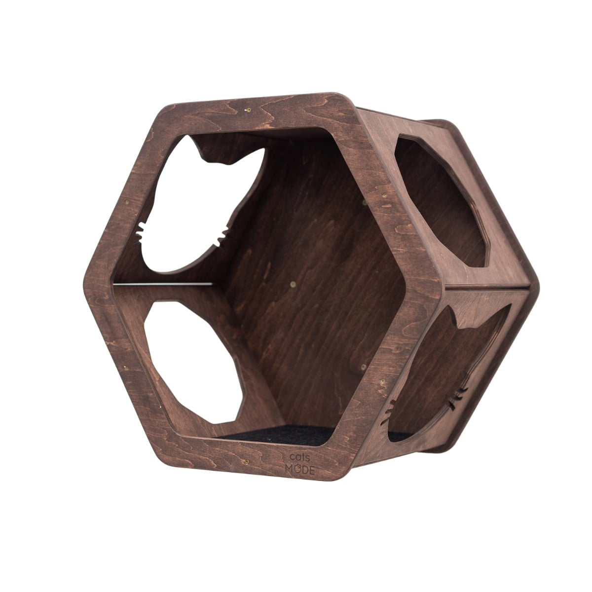 Dark walnut Cat Hexagon Shelf wall-mounted perch