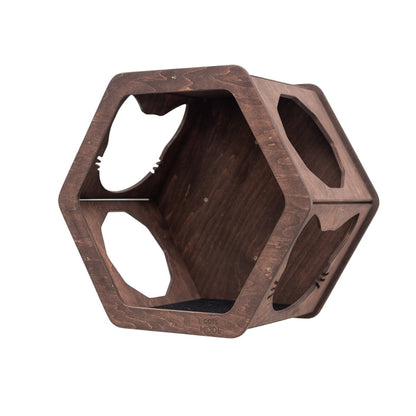 Dark walnut Cat Hexagon Shelf wall-mounted perch