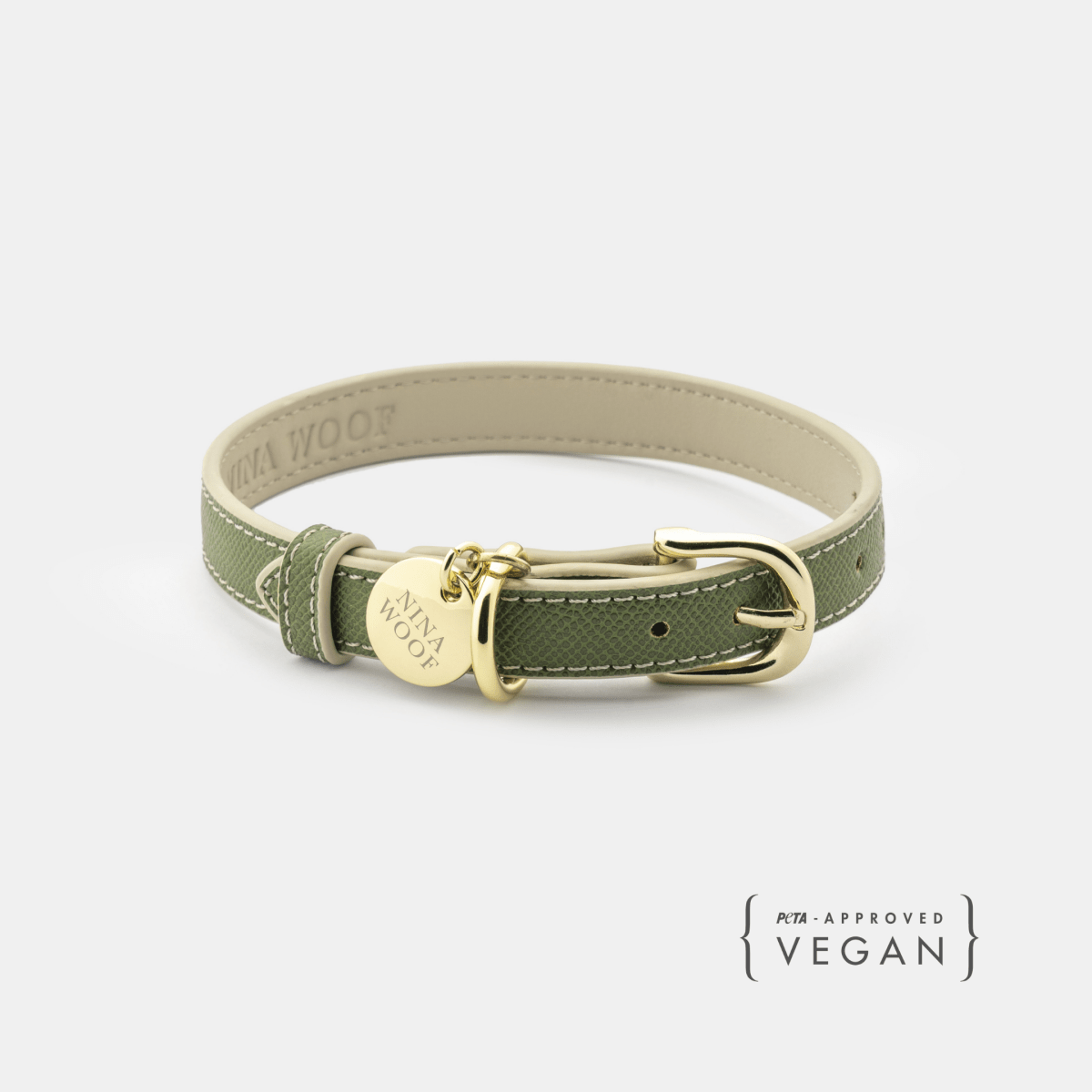 Copenhagen Vegan Leather Dog Collar in olive