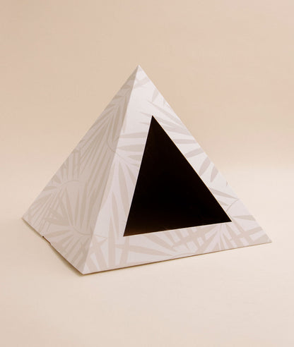 Neutral Palm cardboard cat pyramid, palm print