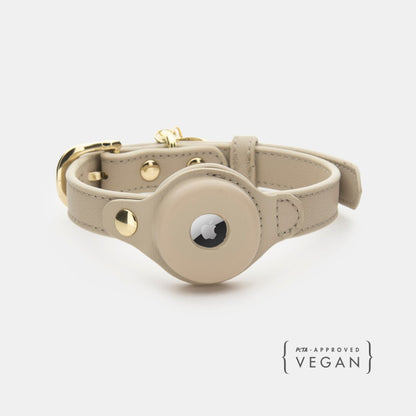 Cupertino AirTag-Compatible Vegan Leather Dog Collar in beige