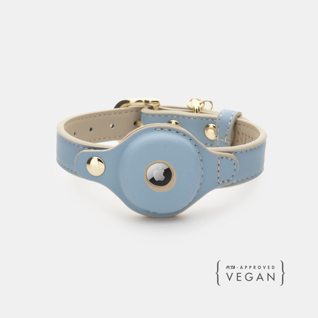 Cupertino AirTag-Compatible Vegan Leather Dog Collar in light blue