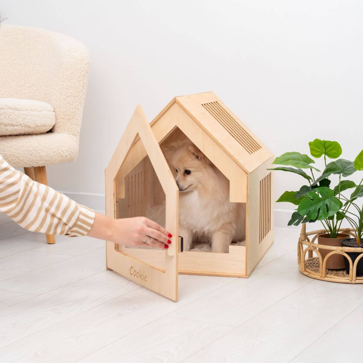 Large Indoor Dog House shown in a home setting
