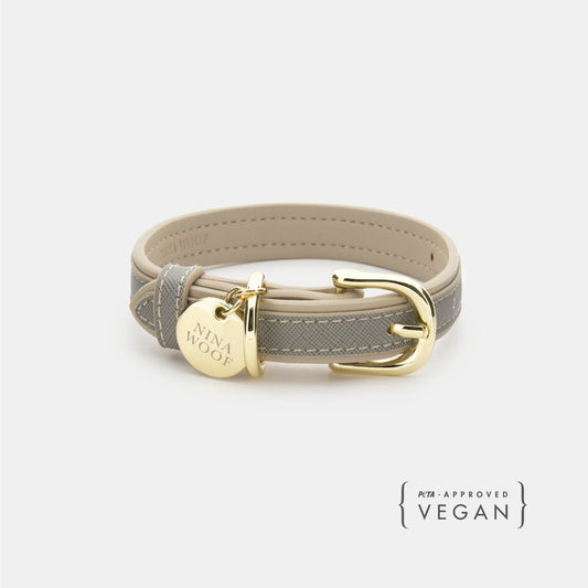 London Vegan Leather Dog Collar in gray