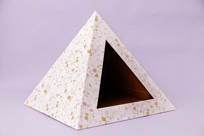 Terrazzo cardboard cat pyramid, terrazzo print