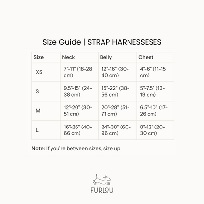 Strap harness size and fit chart