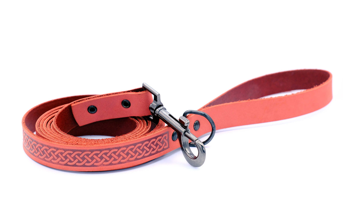 Coral celtic sport leather leash